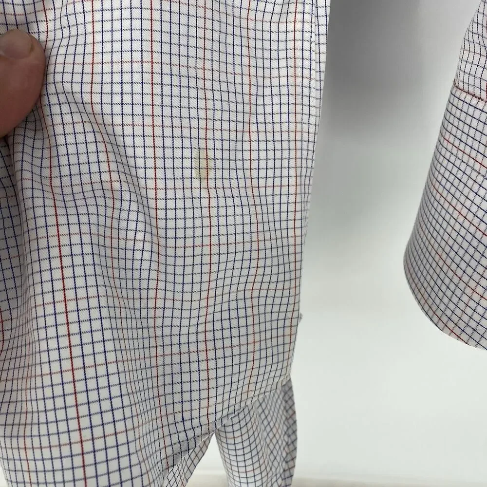 Ledbury Men's Non Iron Dress Shirt Red Blue Micro Plaid 17 XL - Picture 5 of 5